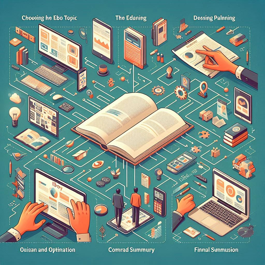 Infographie détaillant les étapes du processus de création d’un ebook